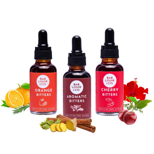 Bab Louie & Co. Non-Alcoholic Bitters Trio - Enhance Your Cocktails with Cherry, Orange, Aromatic Flavors!