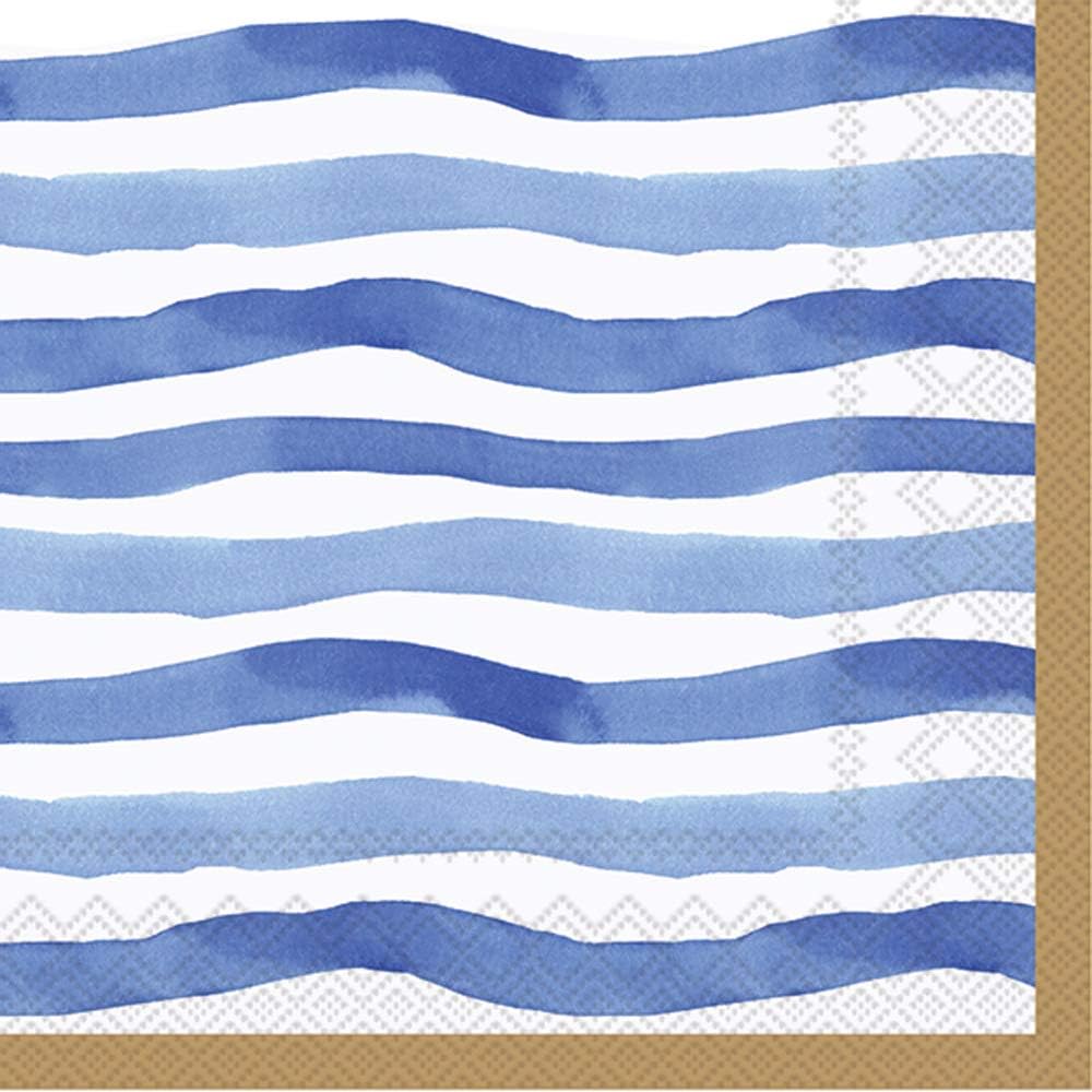 Premium Wavy Stripe Blue Cocktail Napkins by Boston International