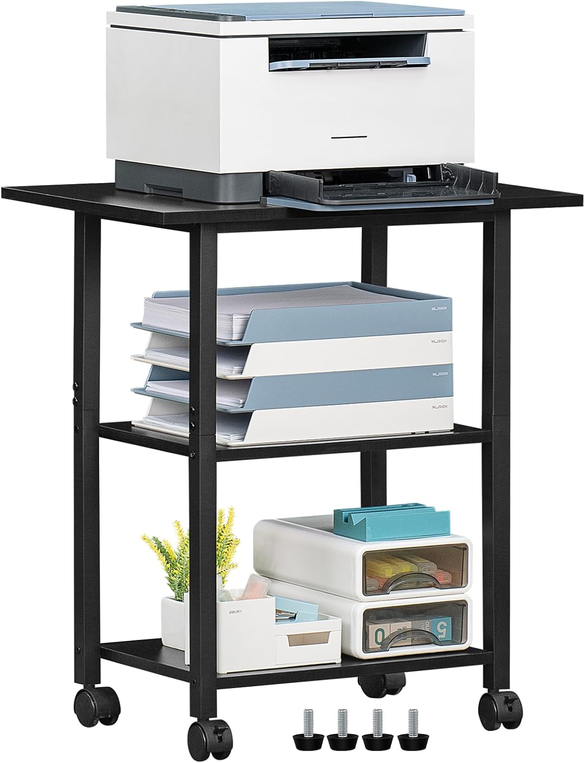 Lerliuo 3-Tier Printer Stand with Lockable Wheels for Office