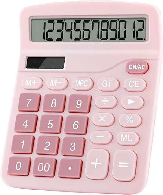 Pink Cute 12-Digit Desktop Calculator - Big Display, Easy Buttons