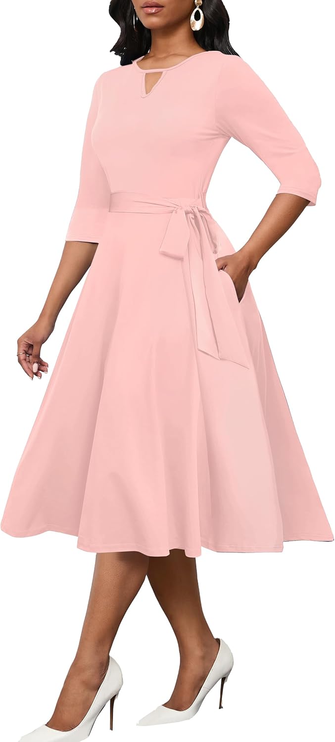 CLOCOR Midi Dresses for Women A-Line Fit and Flare Style