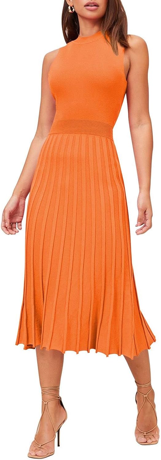 Elegant Pink Queen Women's Crew Neck Sleeveless Midi Dress