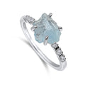 Real Raw Aquamarine Crystal Dainty Ring - Natural Birthstone Gift