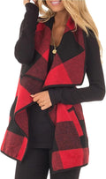 Plaid Vest for Women Sleeveless Lapel Cardigan with Pockets - Cozy