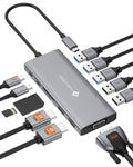 USB C Docking Station 12-in-1 Dual Monitor Hub - Portable 4K Dock