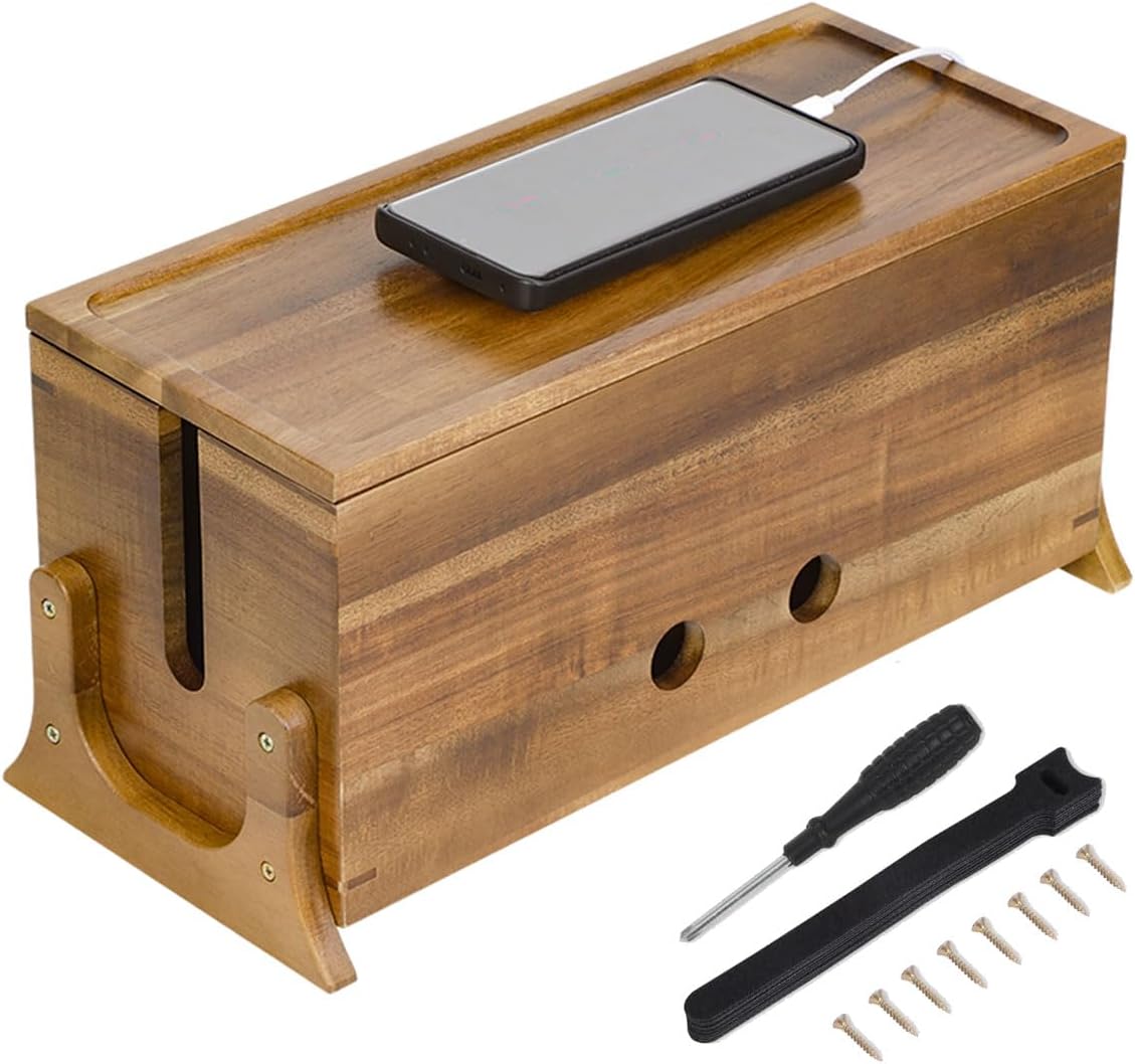 HomeJayde Acacia Wood Cable Organizer - Hide Wires in Style!