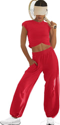 Womens Loungewear Set Cropped Top and Wide Leg Pants