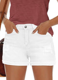 Womens Mid High Waisted Ripped Denim Shorts - Stretchy Summer Staple