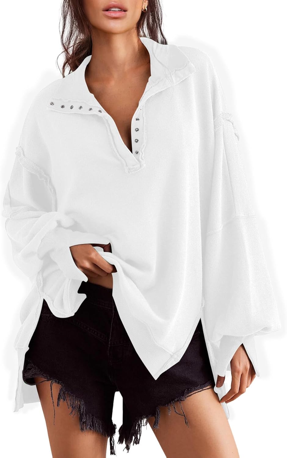 Trendy Henley Pullover Sweatshirt for Women in Fall 2024