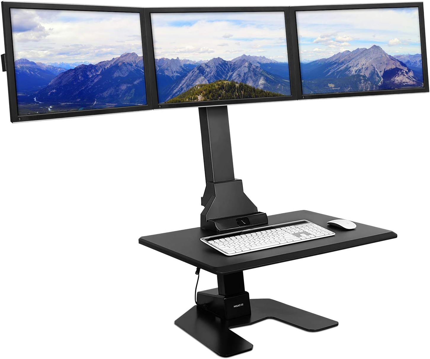 Mount-It! Triple Monitor Electric Standing Desk Converter - Height Adjustable - Perfect for Multi-Screen Productivity
