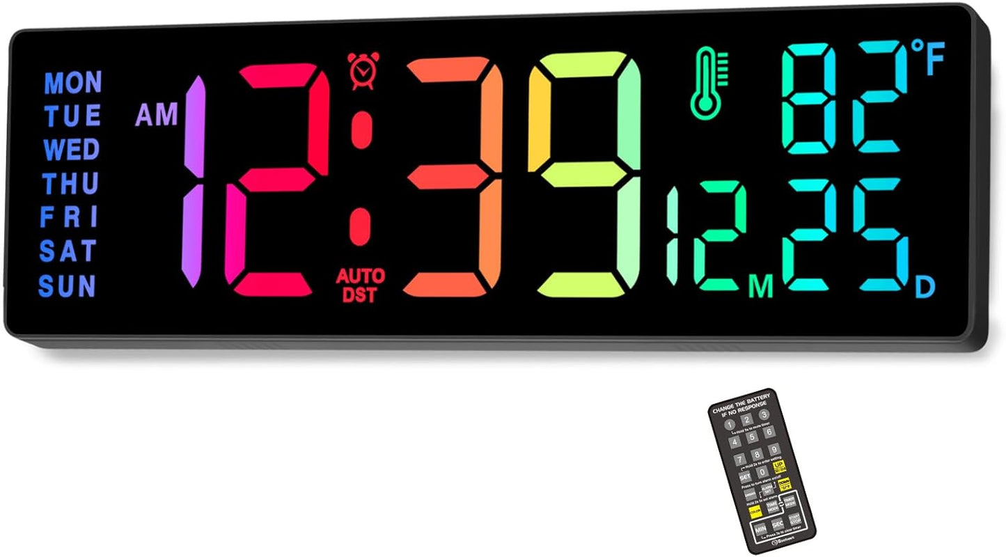 Large Display Digital Wall Clock for Living Room and Seniors