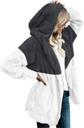 Women Fuzzy Hooded Jacket Sherpa Cardigan - Oversized Cozy Coat