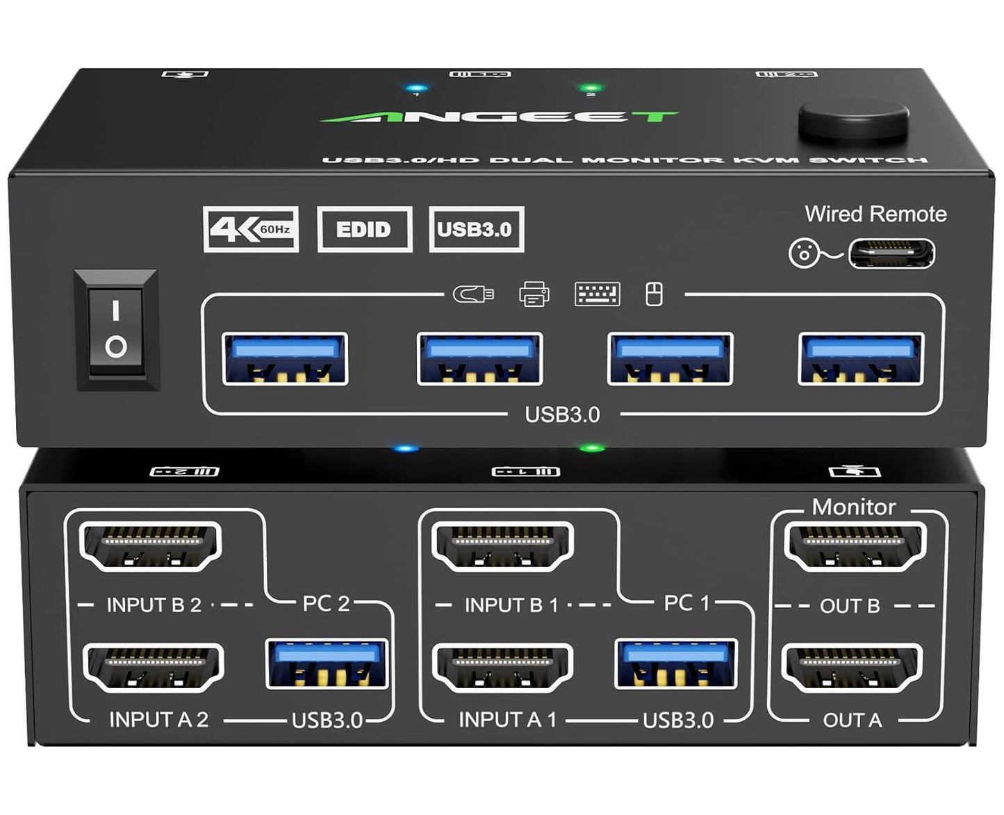 Dual Monitor KVM Switch for 2 Computers with 4K@60Hz Support