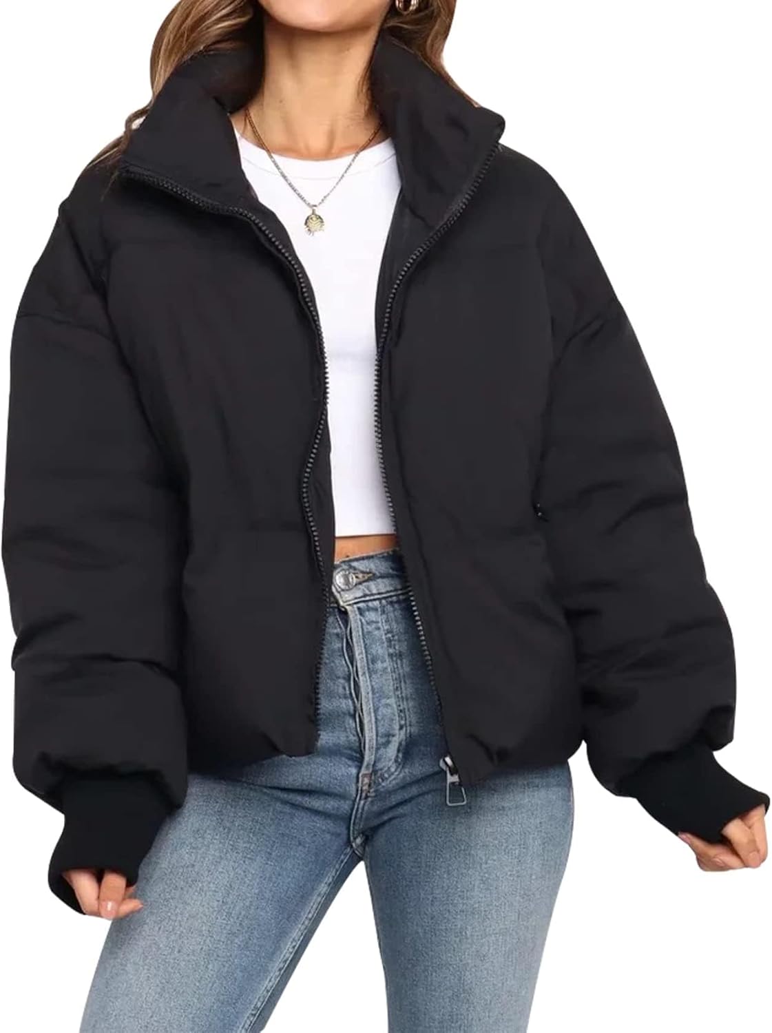 Gihuo Womens Winter Cropped Puffer Jacket for Cozy Style
