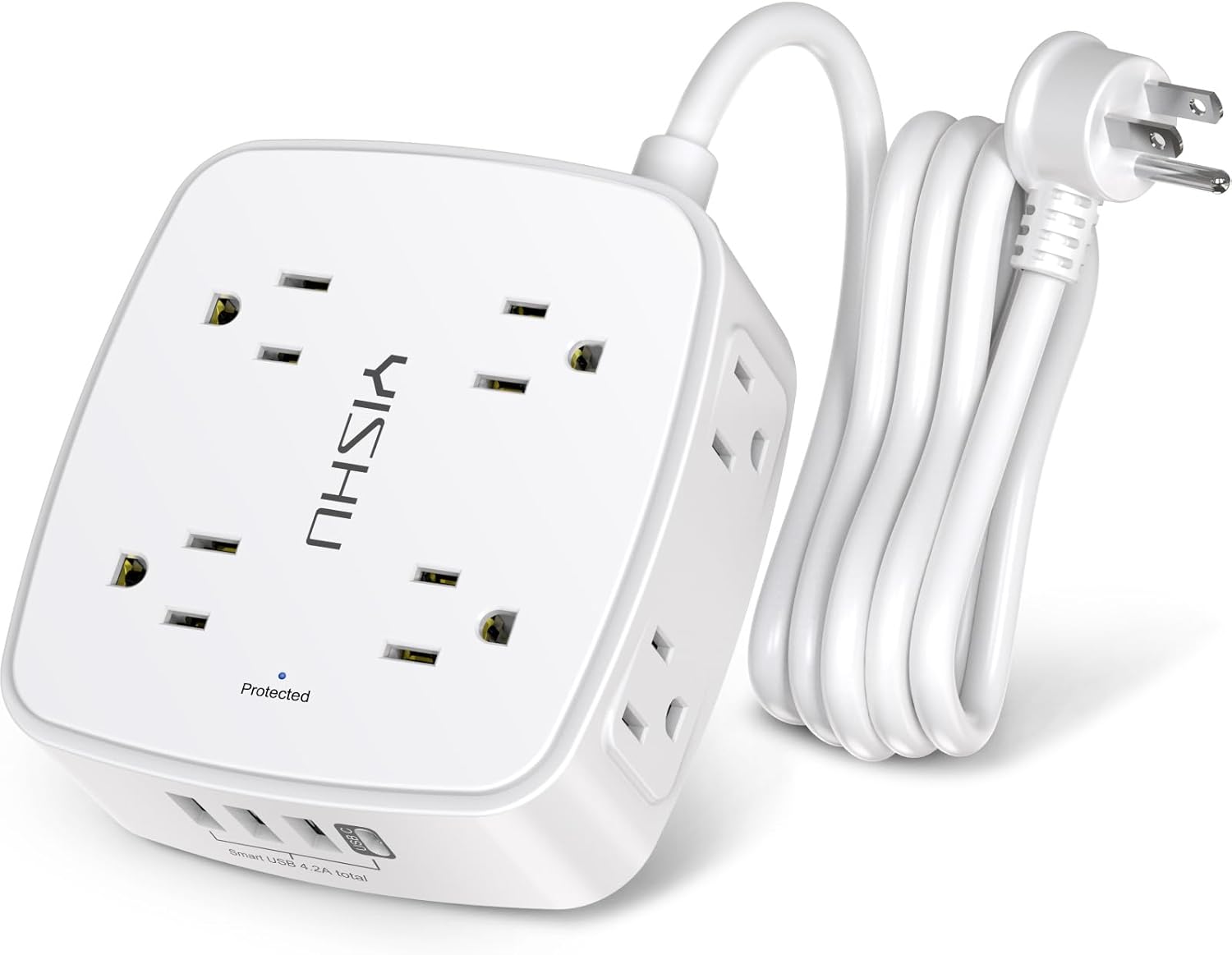 YISHU Power Strip - 8 Outlets, 4 USB Ports, 6ft Cord
