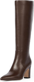 Knee High Boots for Women 3.15in Chunky Heel Pointed Toe Side Zipper