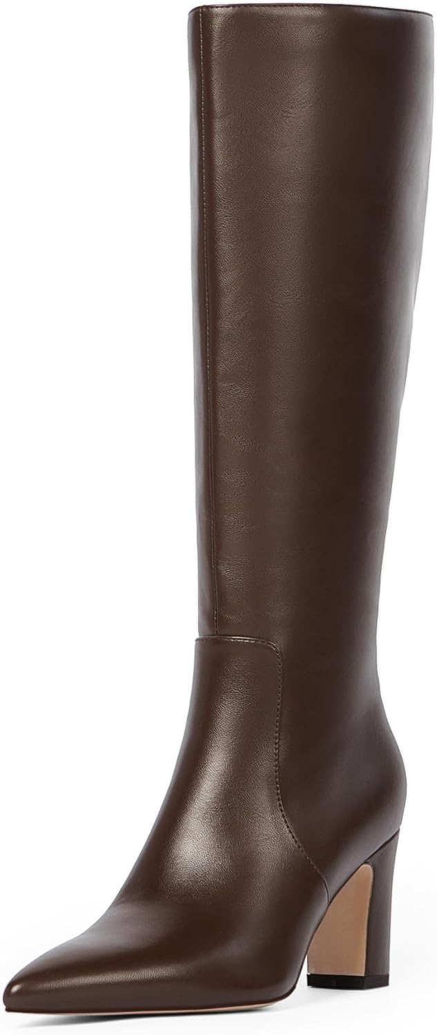 Knee High Boots for Women with Chunky Heel and Zipper