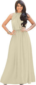 Nude Champagne Sleeveless Maxi Dress for Women - Flowy Formal