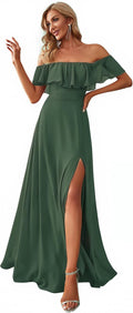 Ever-Pretty Off The Shoulder Side Split Chiffon Maxi Dress Clothing
