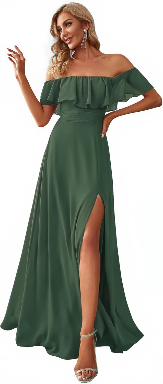 Elegant Off The Shoulder Side Split Maxi Bridesmaid Dress