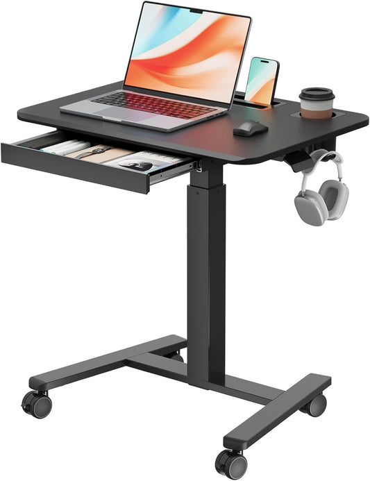 Mobile Standing Desk with Drawer for Home Office Convenience