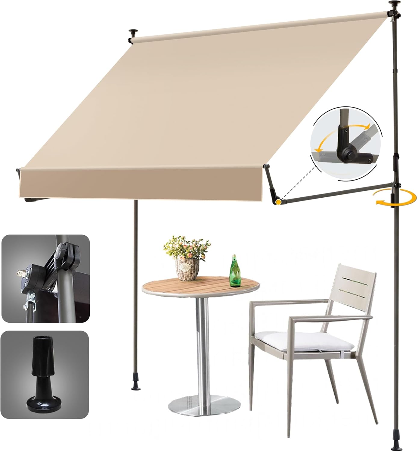 Manual Retractable Awning for Outdoor Patio with Adjustable Height