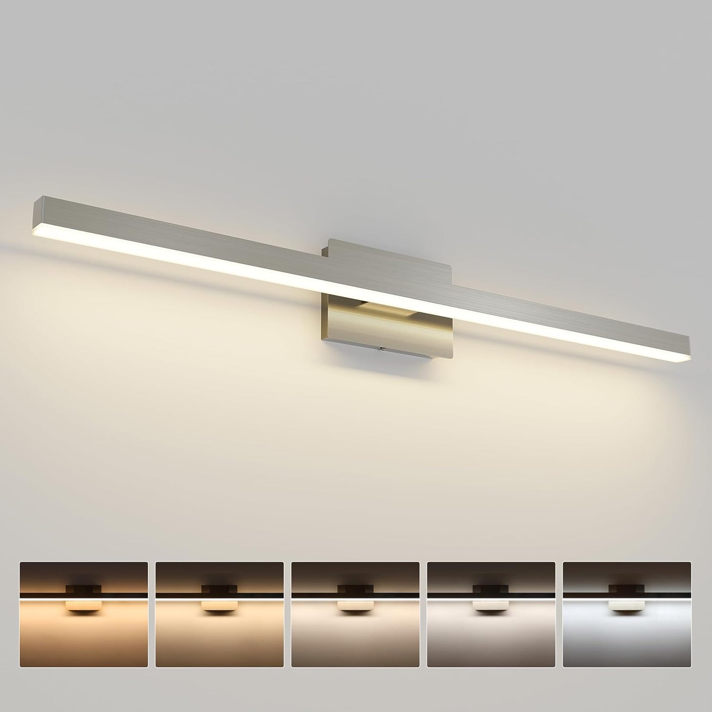 Brushed Nickel Bathroom Vanity Light Bar with 5 Color Options