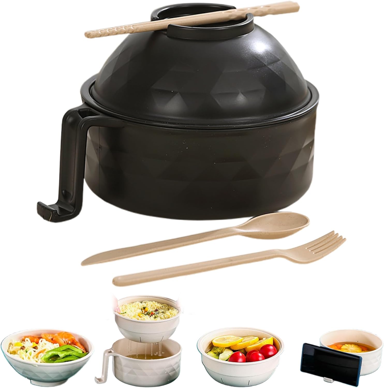 6-Piece Microwave Ramen Bowl Set ~ With Lid & Utensils