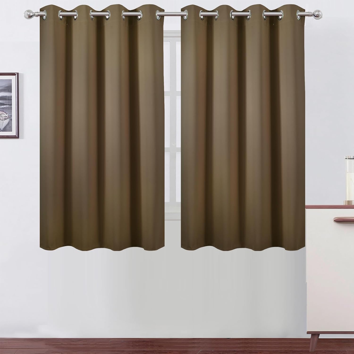 LEMO Blackout Curtains 66 x 54 Inch Long Brown Room Darkening