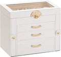 Jewelry Box with 3 Drawers White Faux Leather - Display Organizer