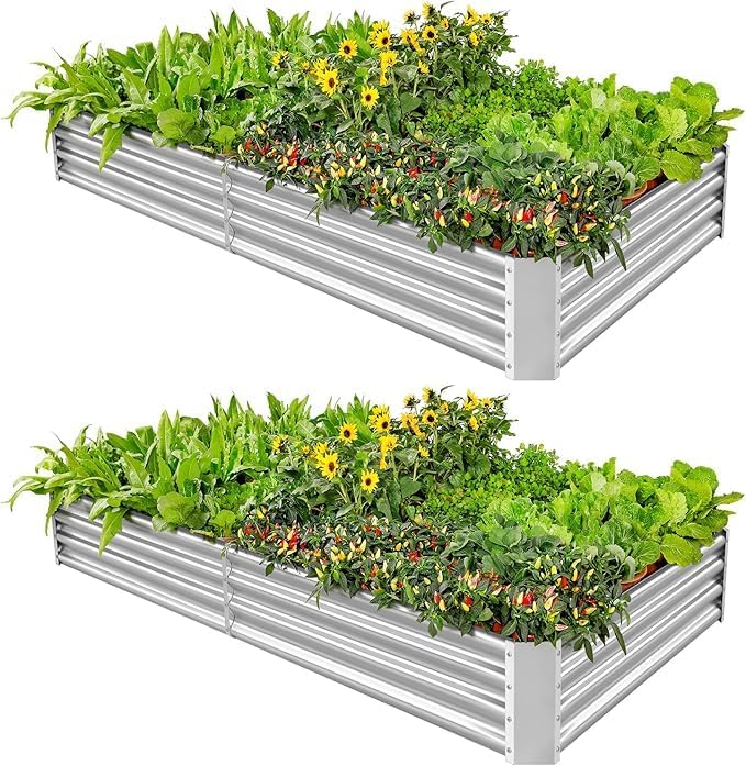 Land Guard 2 Pack Galvanized Metal Raised Garden Bed for Plants