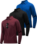Long Sleeve Polo Shirts for Men 3-Pack - Moisture Wicking Workwear