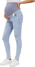 PACBREEZE Women's Maternity Over-Belly Skinny Jeans - Stretchy Support
