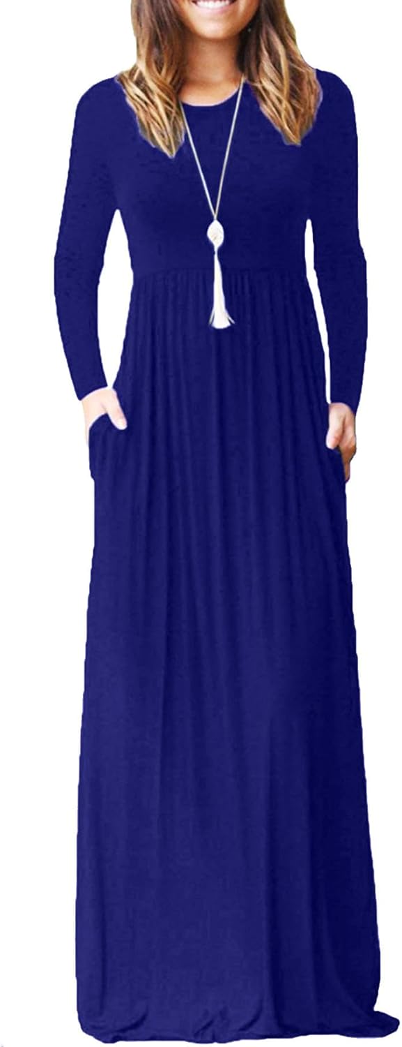 EUOVMY Women's Long Sleeve Maxi Dress with Pockets for Comfort