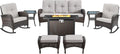 Patio Furniture Set with Fire Pit Table - 8 Piece Outdoor Wicker Set