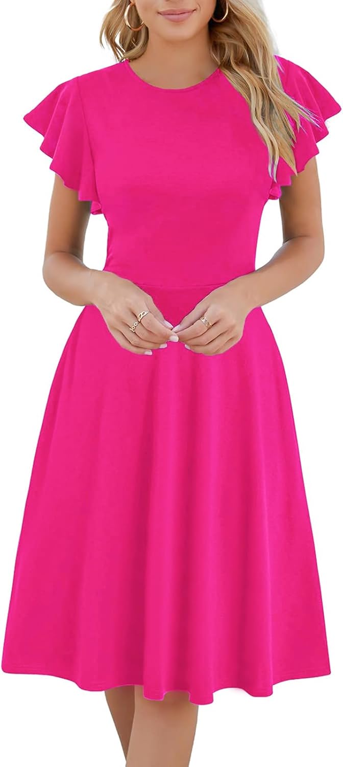 HELYO Women's Semi-Formal Ruffle Sleeves V-Back Cocktail Dress