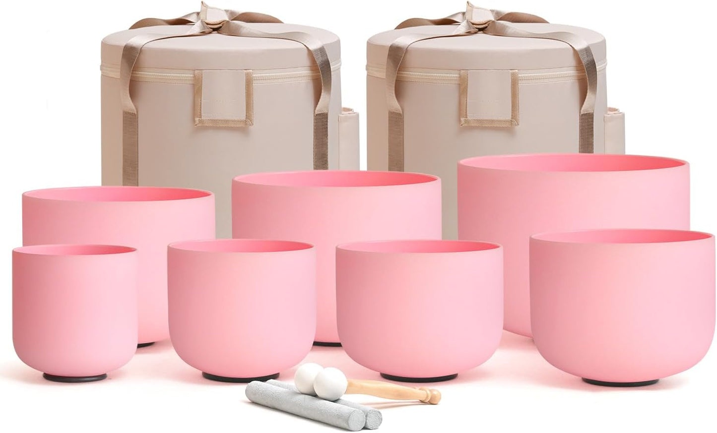 CVNC 432HZ Pink Frosted Quartz Singing Bowls Chakra Set