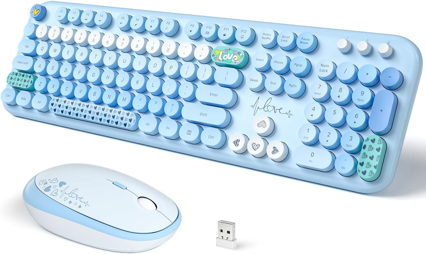 Wireless Keyboard and Mouse Set for Retro Typing Fun