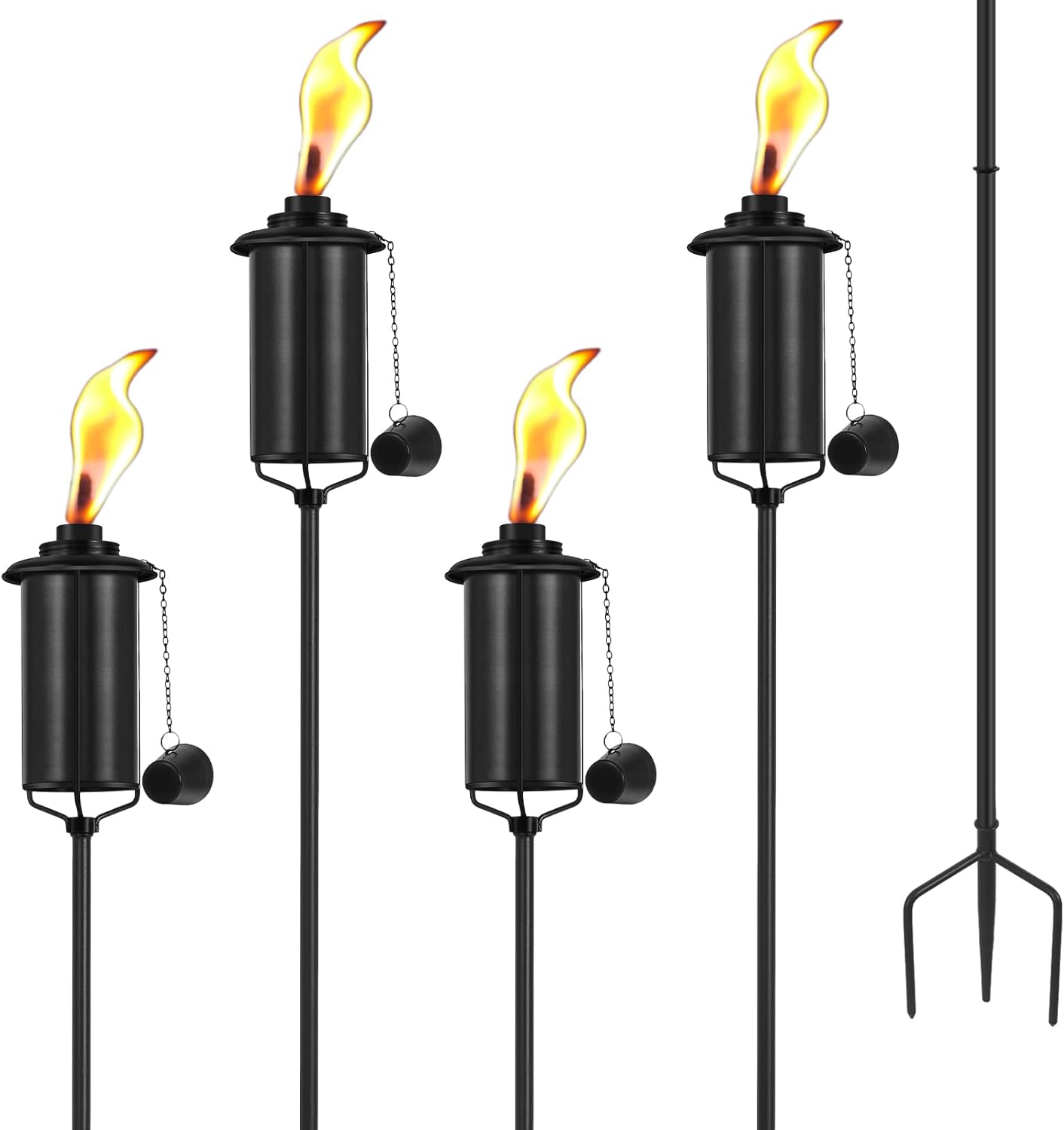 4 Pack Garden Torches with 3-Prong Stake for Outdoor Use