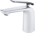 White and Polished Chrome Bathroom Sink Faucet Single Handle - Modern
