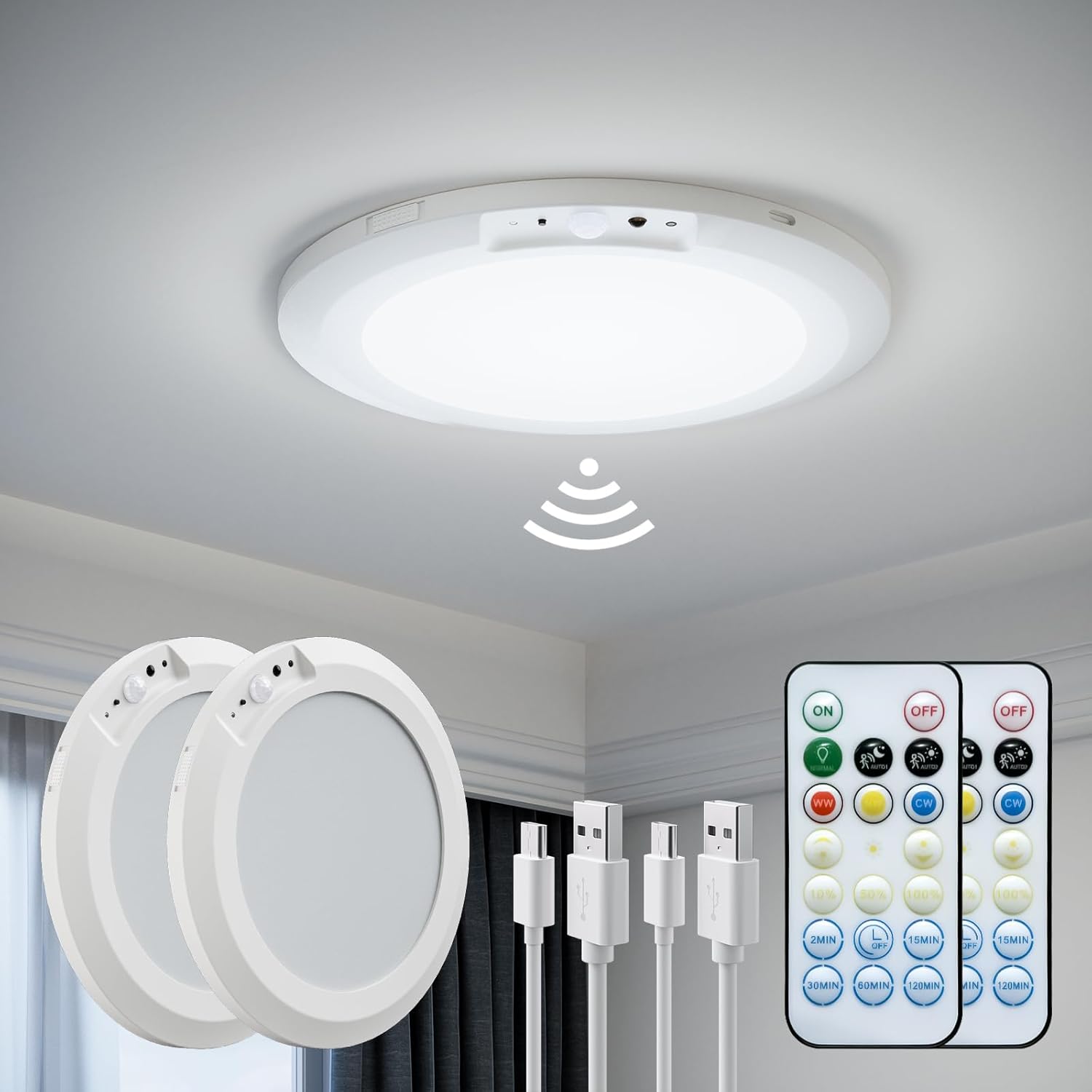 Rechargeable Motion Sensor Ceiling Light with Remote Control