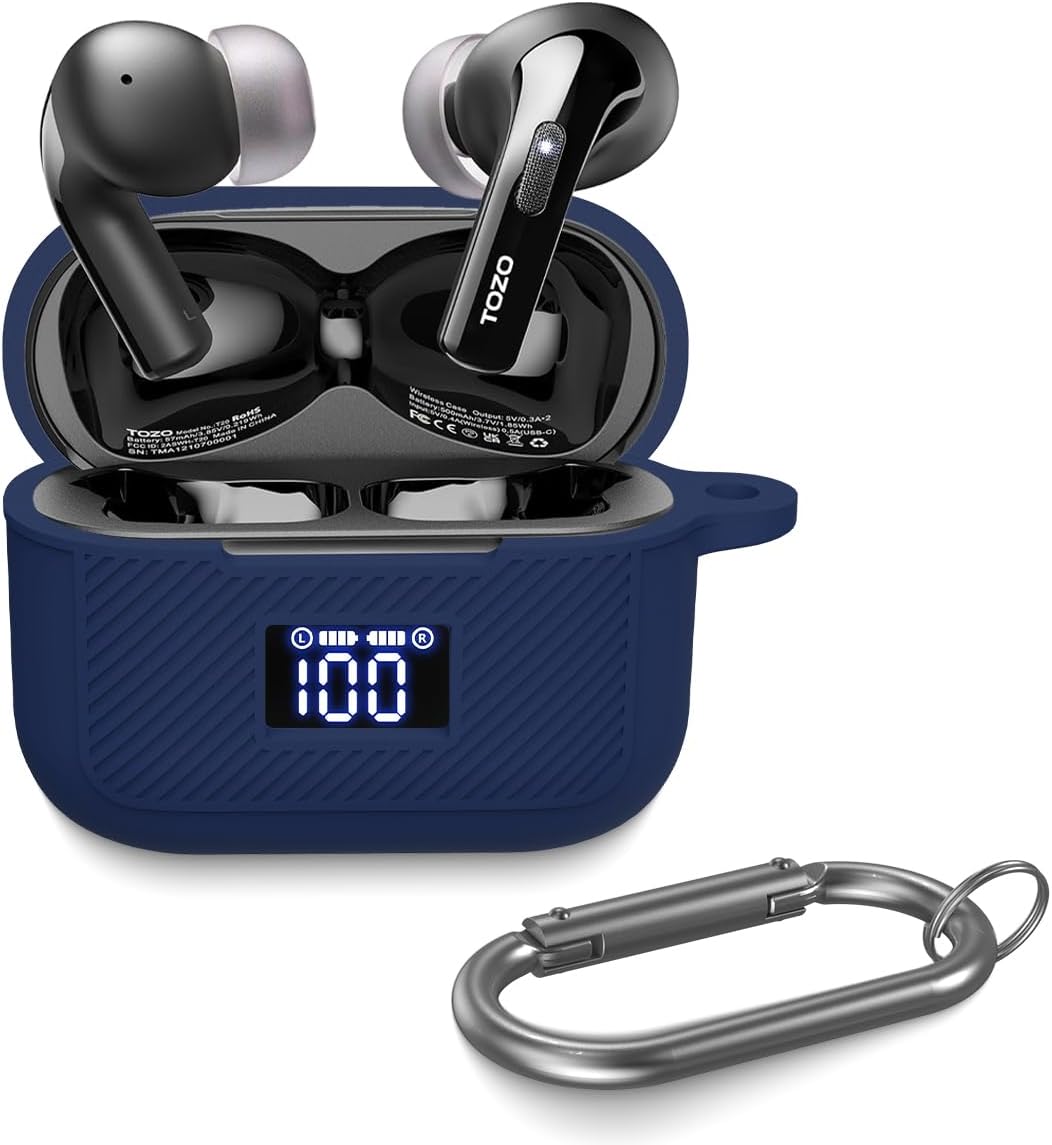 Protective Silicone Cover with LED Display for TOZO T20/T21 - Blue