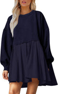 Dokuritu Sweatshirt Dress Women Crew Neck Oversized Flowy Mini Dress