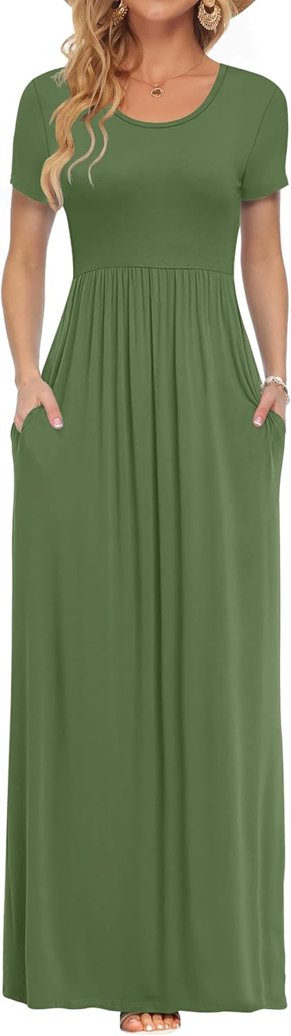 AUSELILY Women's Short Sleeve Maxi Dress for Casual Summer Wear