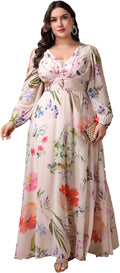 Plus Size V Neck Floral Maxi Dress - Elegant Casual Fit