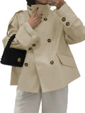 Womens Short Trench Coat Oversized Double Breasted Cropped