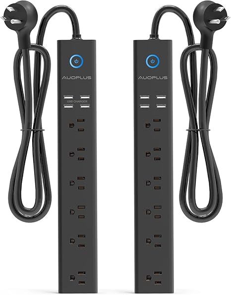 2 Pack Power Strip Surge Protector with 6 Outlets and USB Ports