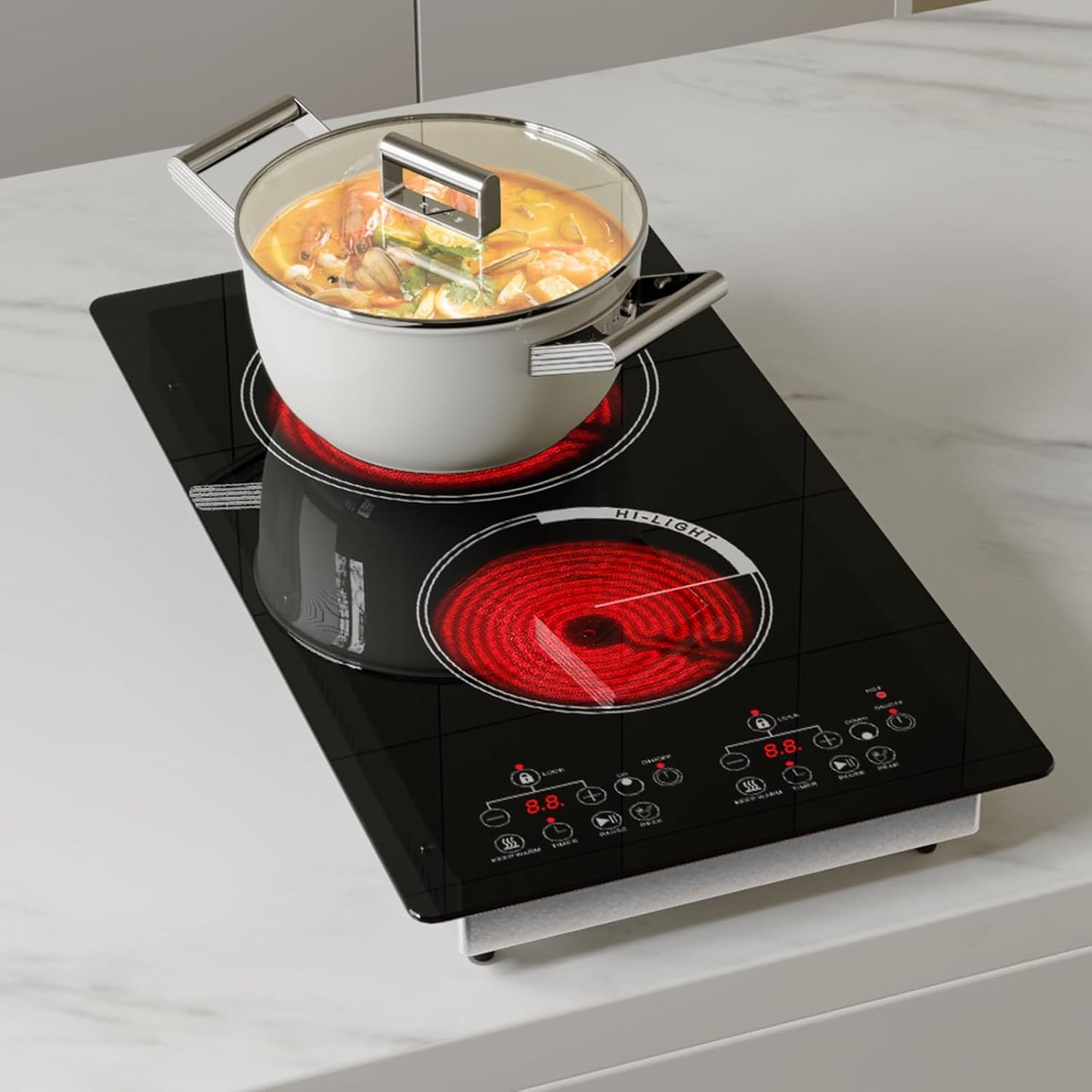 2000W 12 inch Two Burner Electric Stove for Precision Cooking
