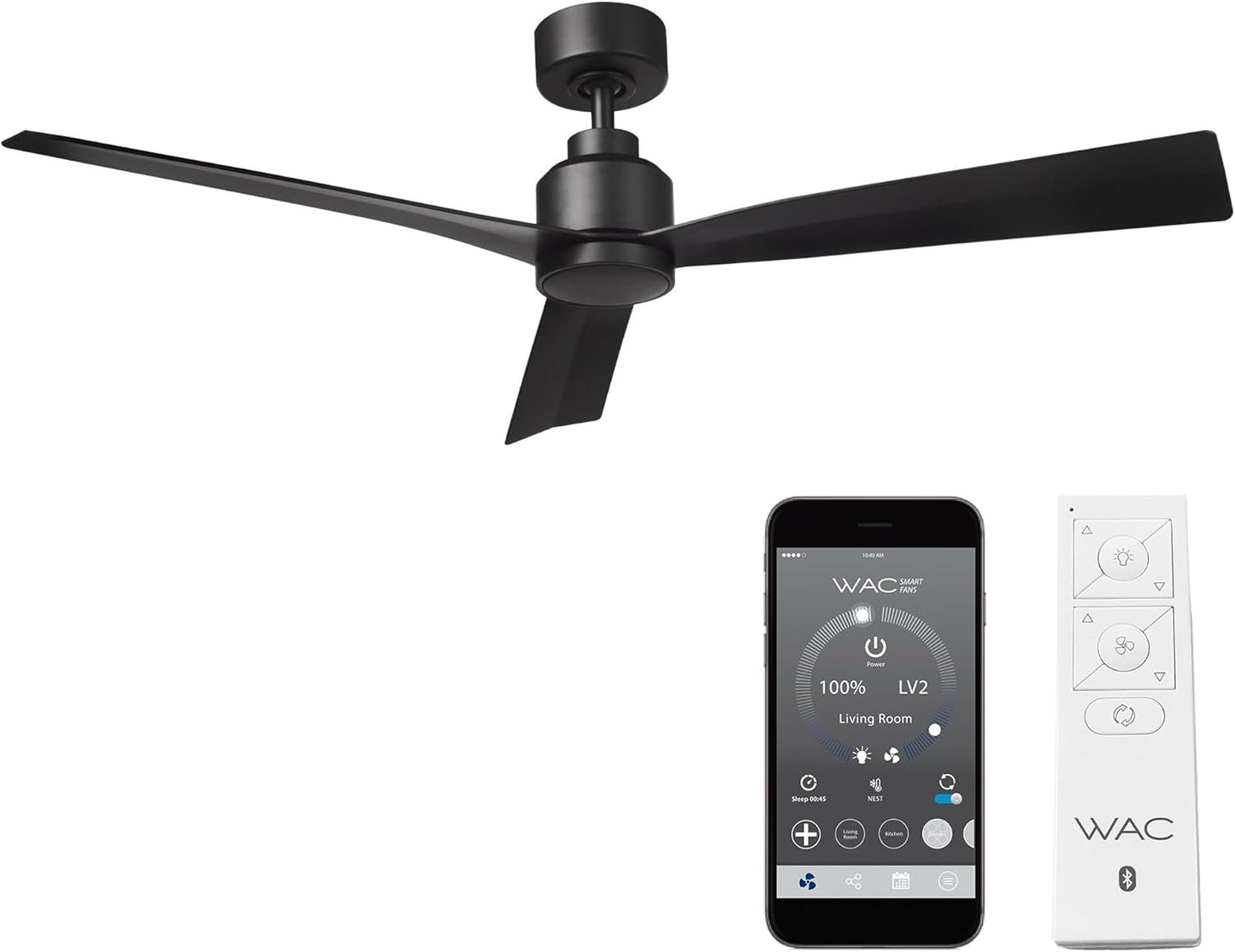 WAC Smart Fan: 52in Matte Black, Remote Control, Works with Alexa