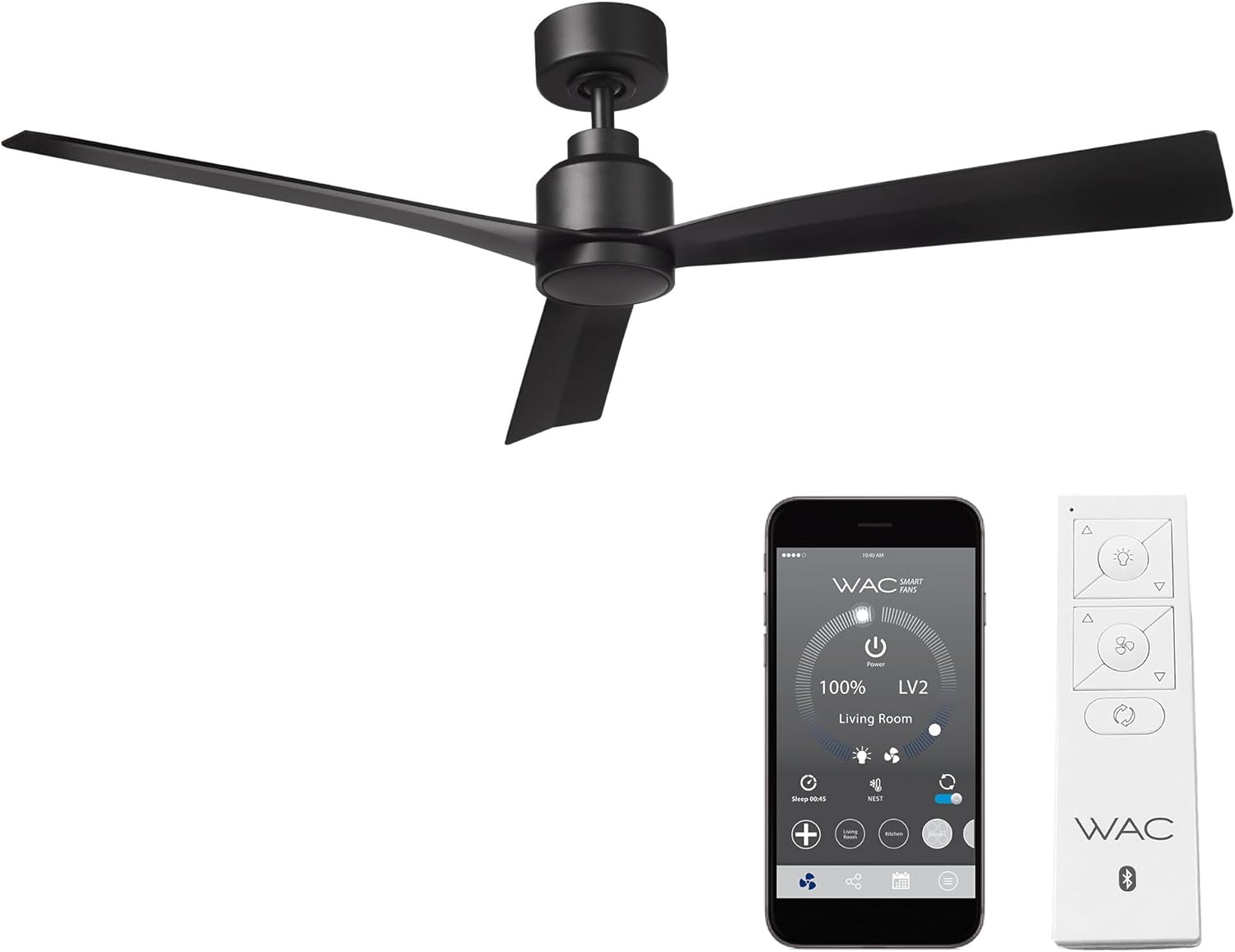 WAC Smart Fan: 52in Matte Black, Remote Control, Works with Alexa